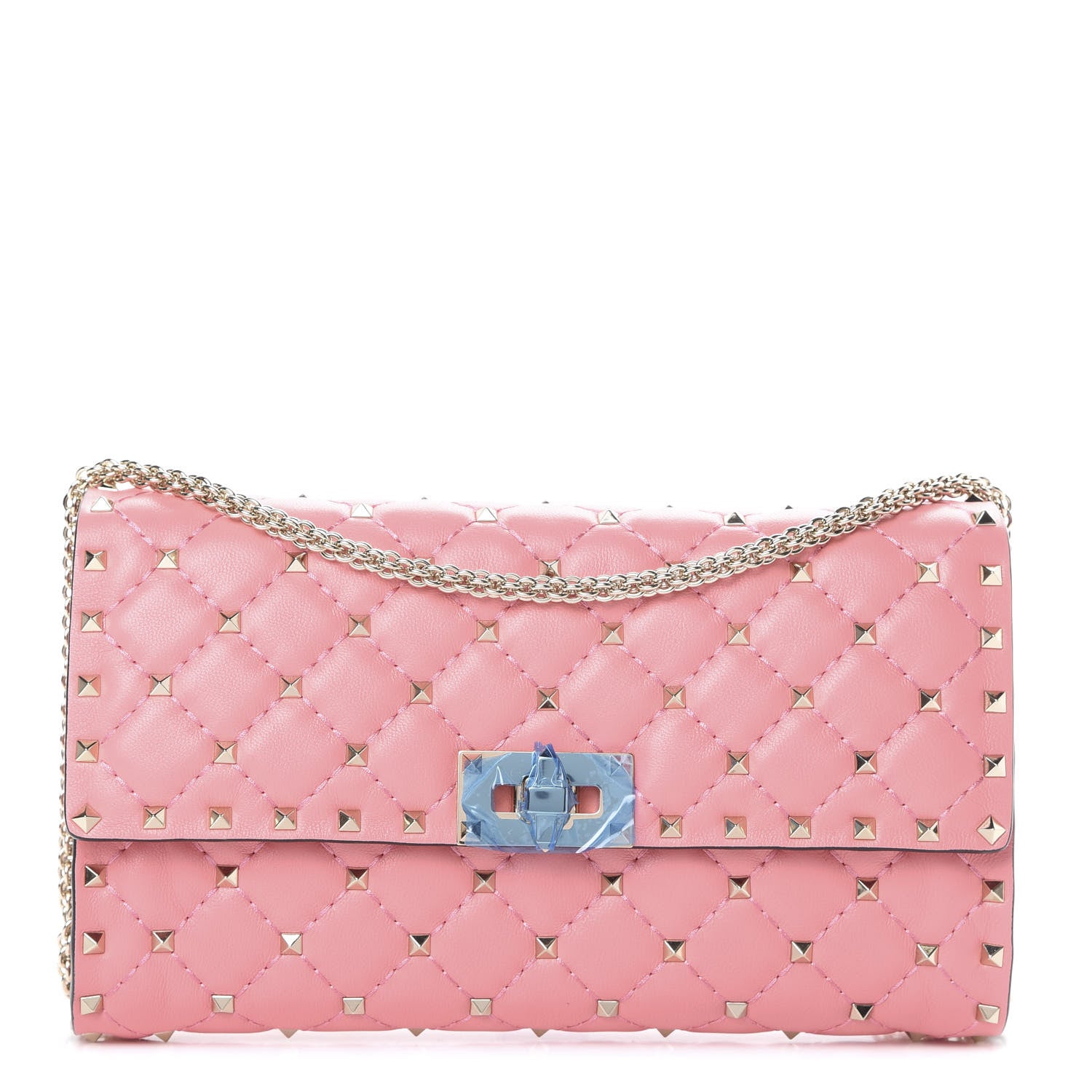 Valentino Garavani Nappa Rockstud Spike Wallet On Chain Paradise Rose 1 of 10