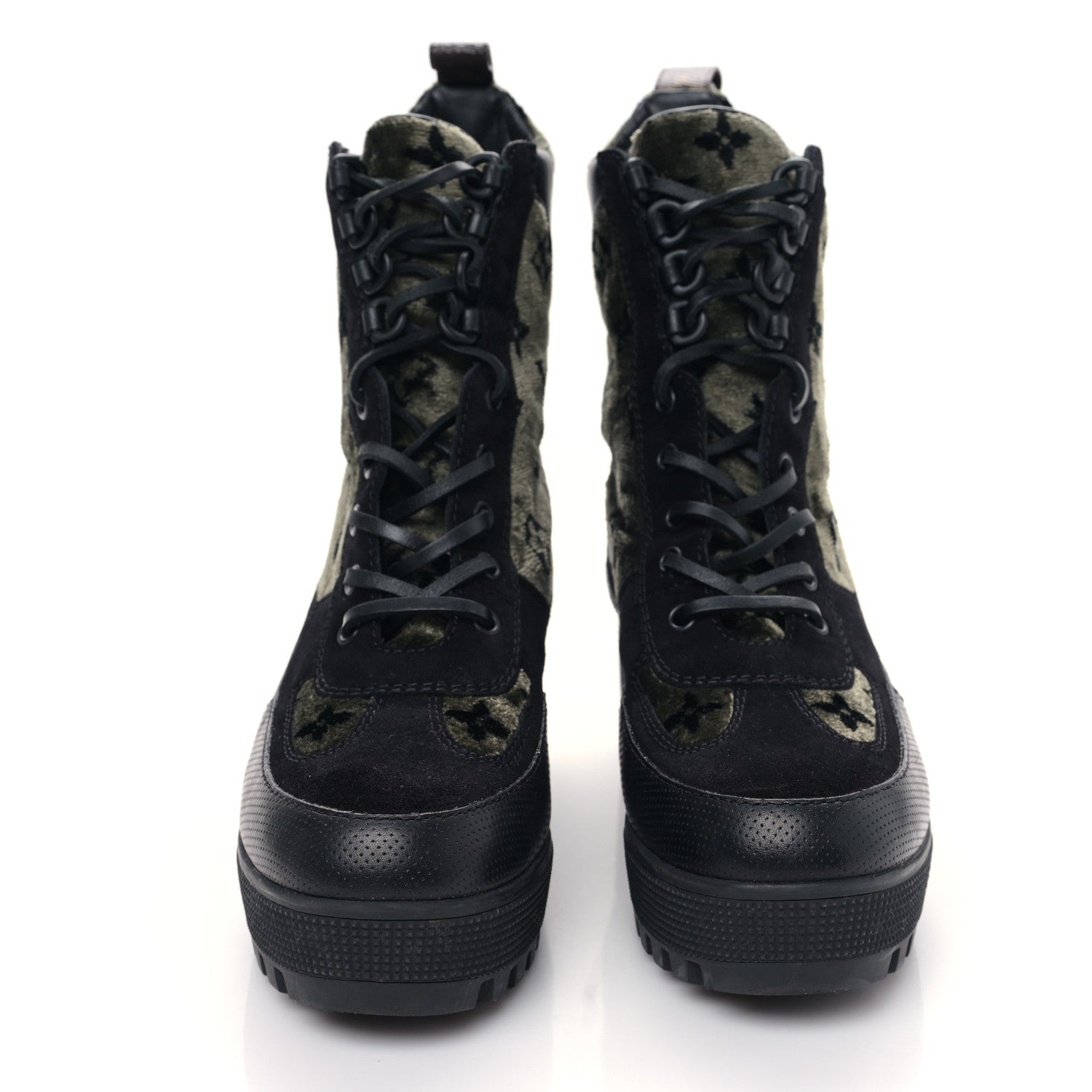 Louis Vuitton Velvet Calfskin Monogram Laureate Platform Desert Boots 39 Black Green 2 of 7