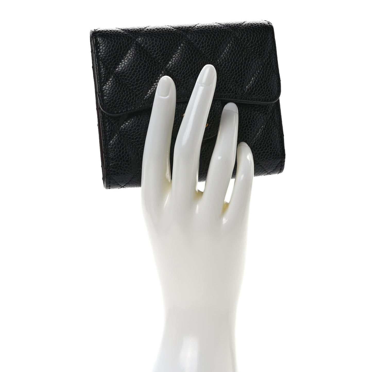 Caviar Quilted Compact Flap Wallet Black