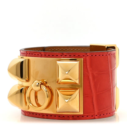 Hermes Matte Alligator Collier De Chien CDC Bracelet S Geranium 1 of 5