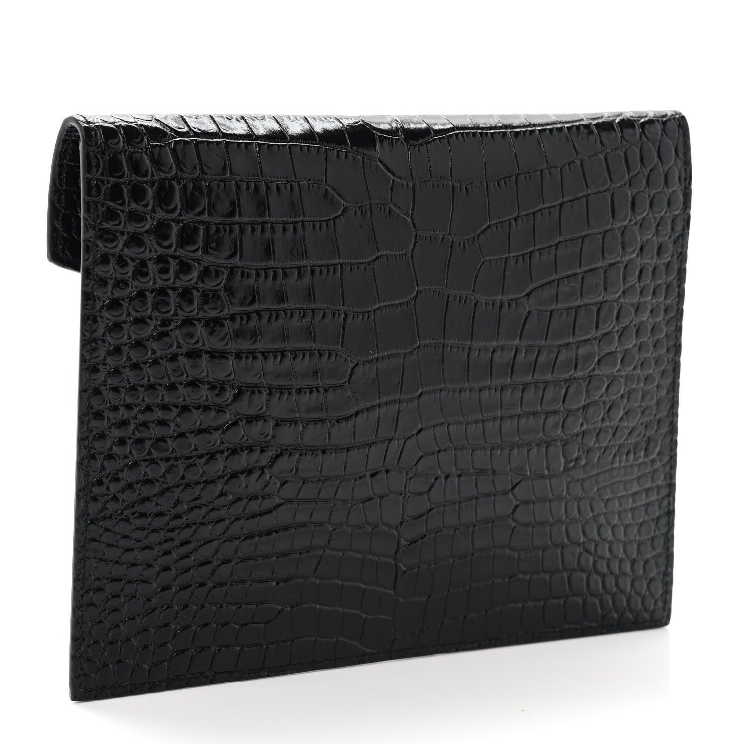 Saint Laurent Calfskin Crocodile Embossed Monogram Uptown Baby Pouch Black 2 of 5