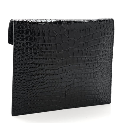 Saint Laurent Calfskin Crocodile Embossed Monogram Uptown Baby Pouch Black 2 of 5