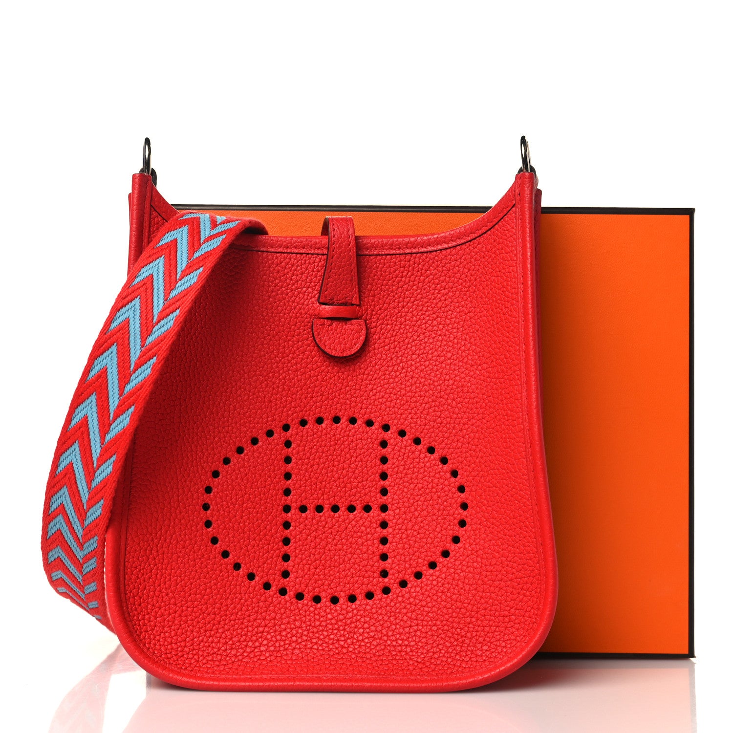 Hermes Taurillon Maurice Zigzag Sangle Evelyne TPM Rouge De Coeur Bleu Du Nord 10 of 10