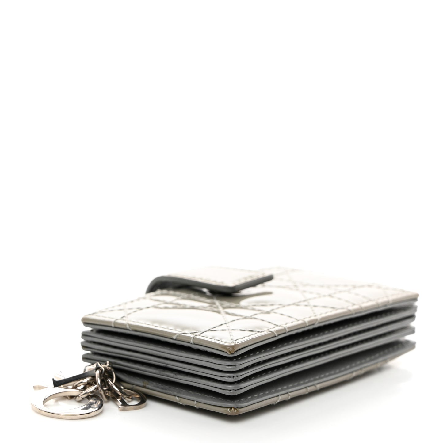 CHRISTIAN DIOR Patent Cannage Lady Dior 5-Gusset Card Holder Grey