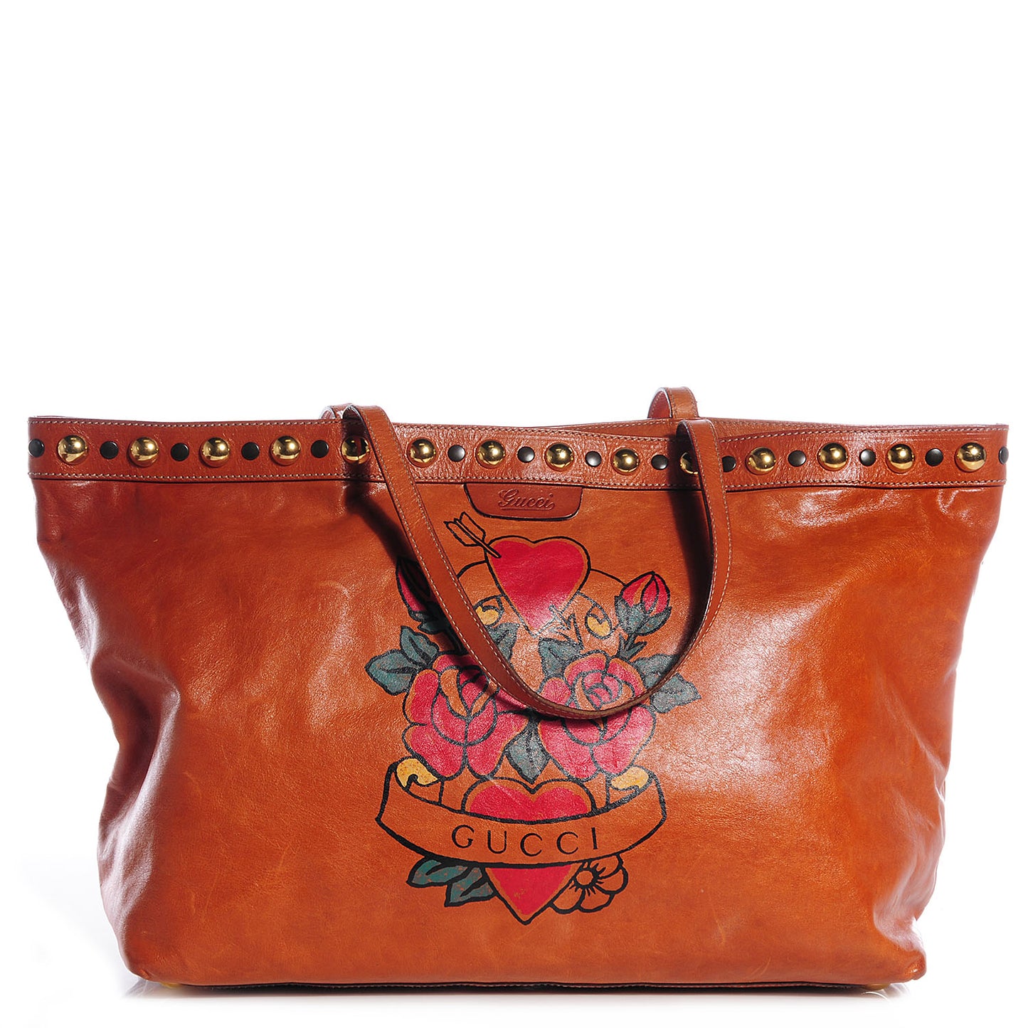 Calfskin Tattoo Heart Babouska Shopping Tote Brown