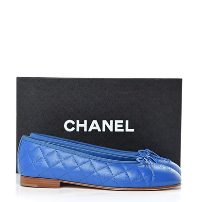 Chanel Caviar Quilted CC Cap Toe Ballerina Flats 38 Bright Blue 10 of 10