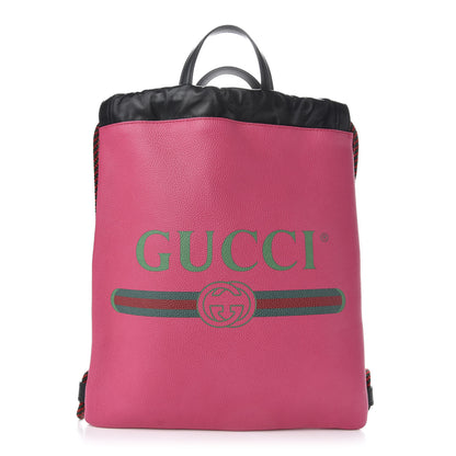 Gucci Grained Calfskin Logo Drawstring Backpack Box Pink Green Black 2 of 9