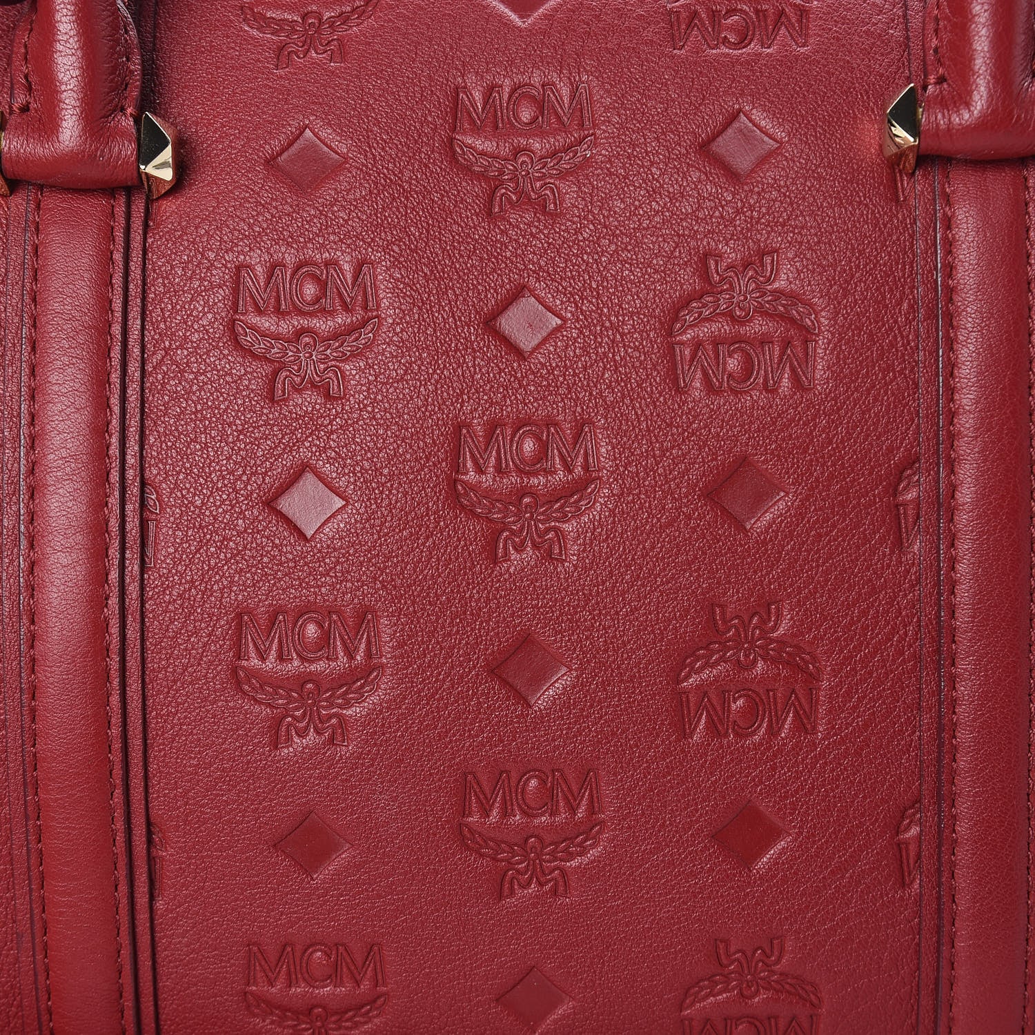 MCM Calfskin Ottomar Monogram Boston Bag Red 9 of 12
