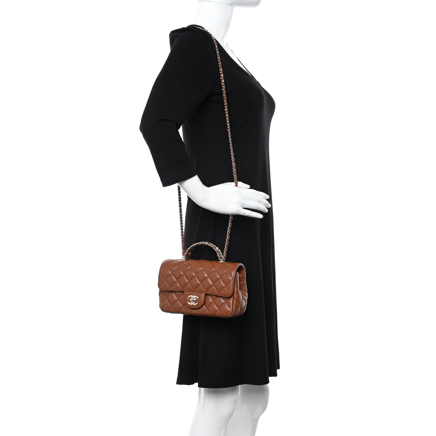 Lambskin Quilted Crystal Top Handle Rectangular Flap Brown