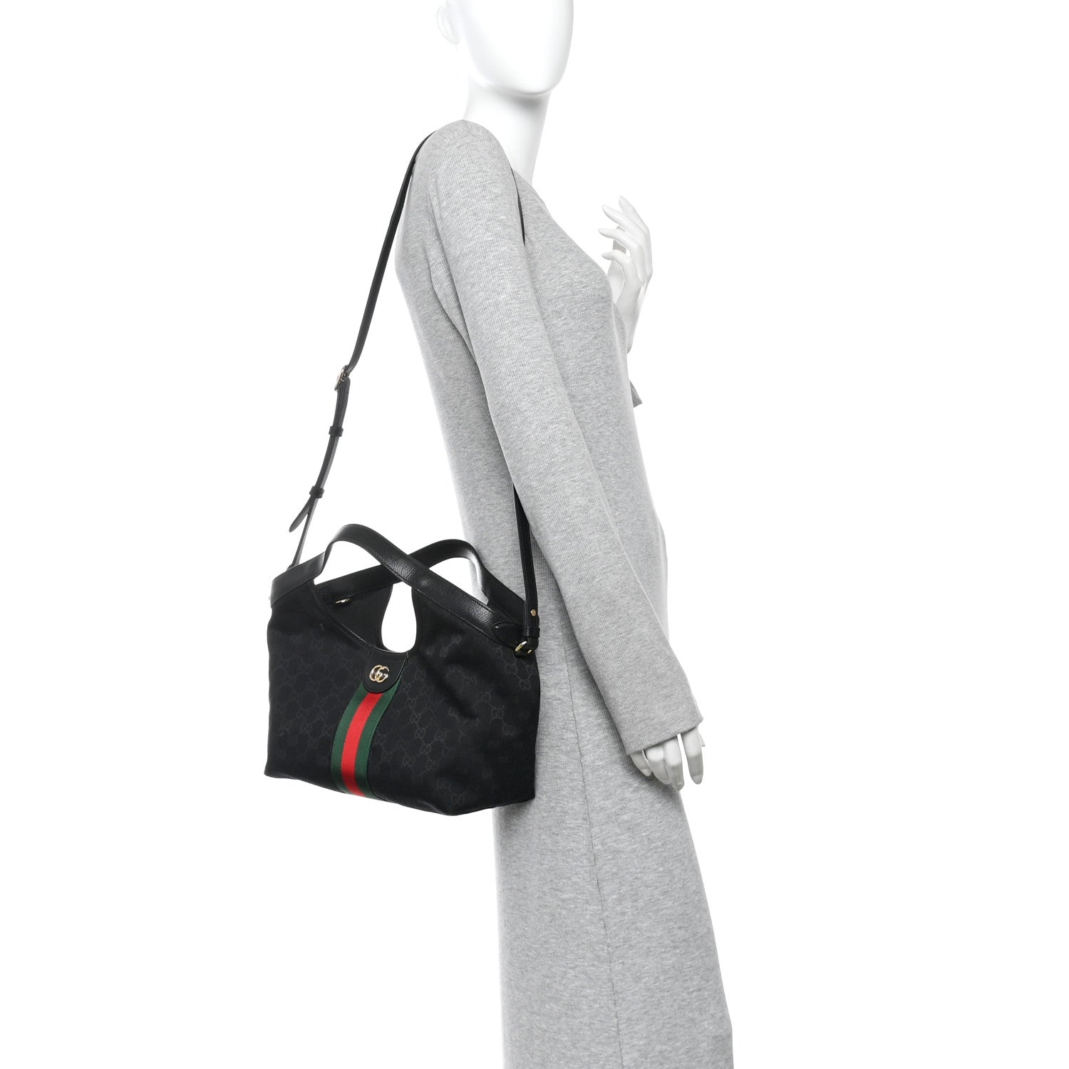 Gucci Denim GG Monogram Web Small Giglio Tote Black 2 of 10