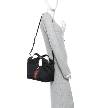 Gucci Denim GG Monogram Web Small Giglio Tote Black 2 of 10