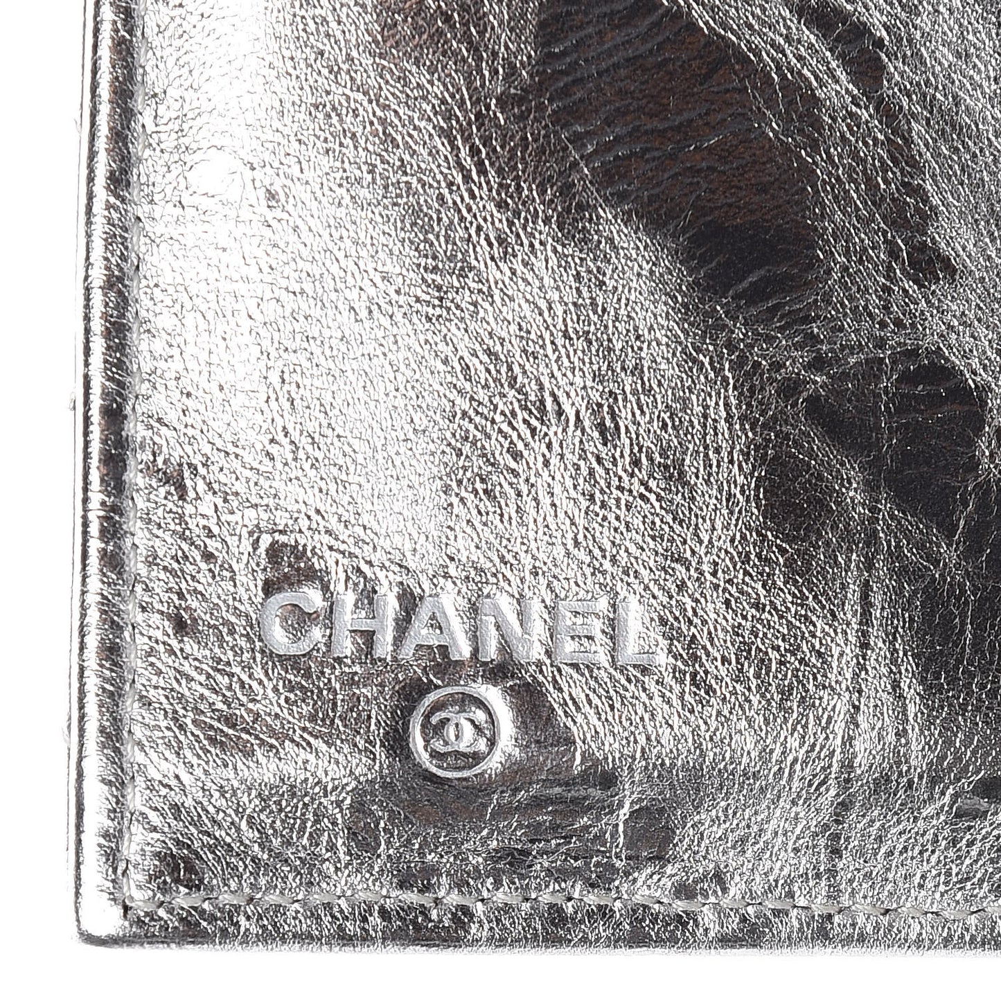 Metallic Aged Calfskin Quilted Reissue Long Flap Wallet Light Silver