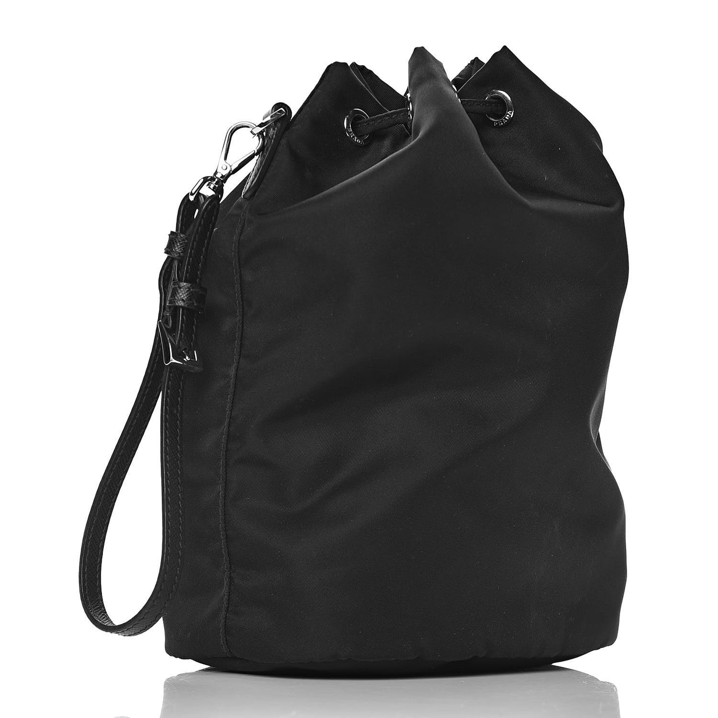 Saffiano Tessuto Nylon Vela Bucket Wristlet Black