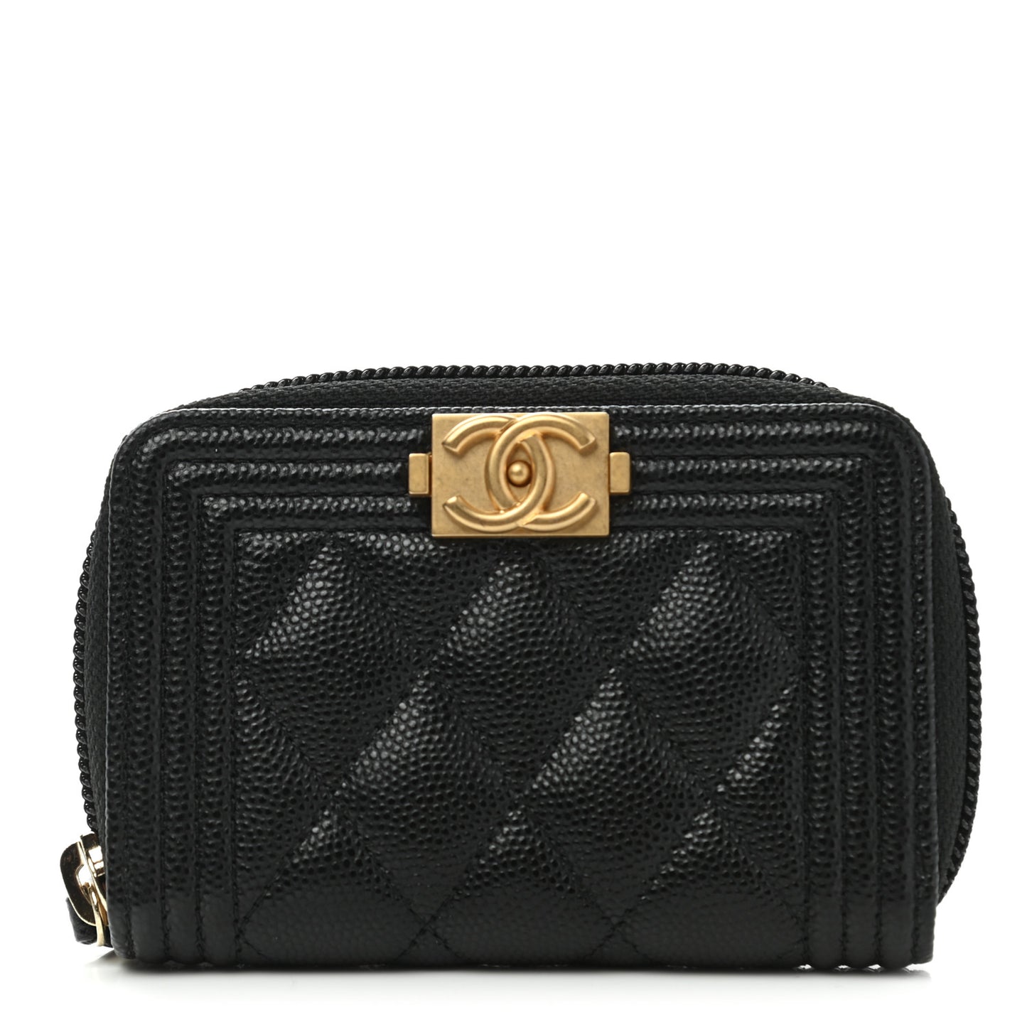 Caviar Quilted Boy Zip Around Coin Purse Wallet Black