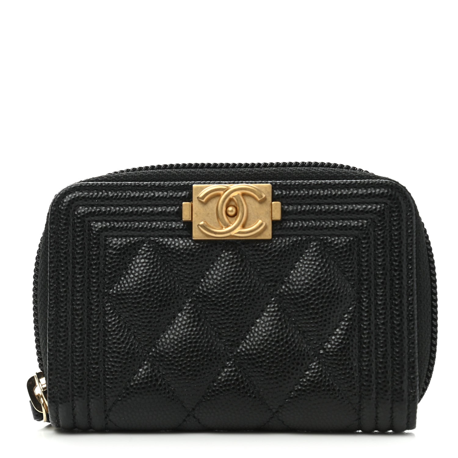 Chanel Caviar Quilted Boy Zip Around Coin Purse Wallet Black 1 of 7