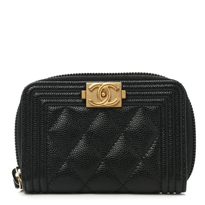 Chanel Caviar Quilted Boy Zip Around Coin Purse Wallet Black 1 of 7