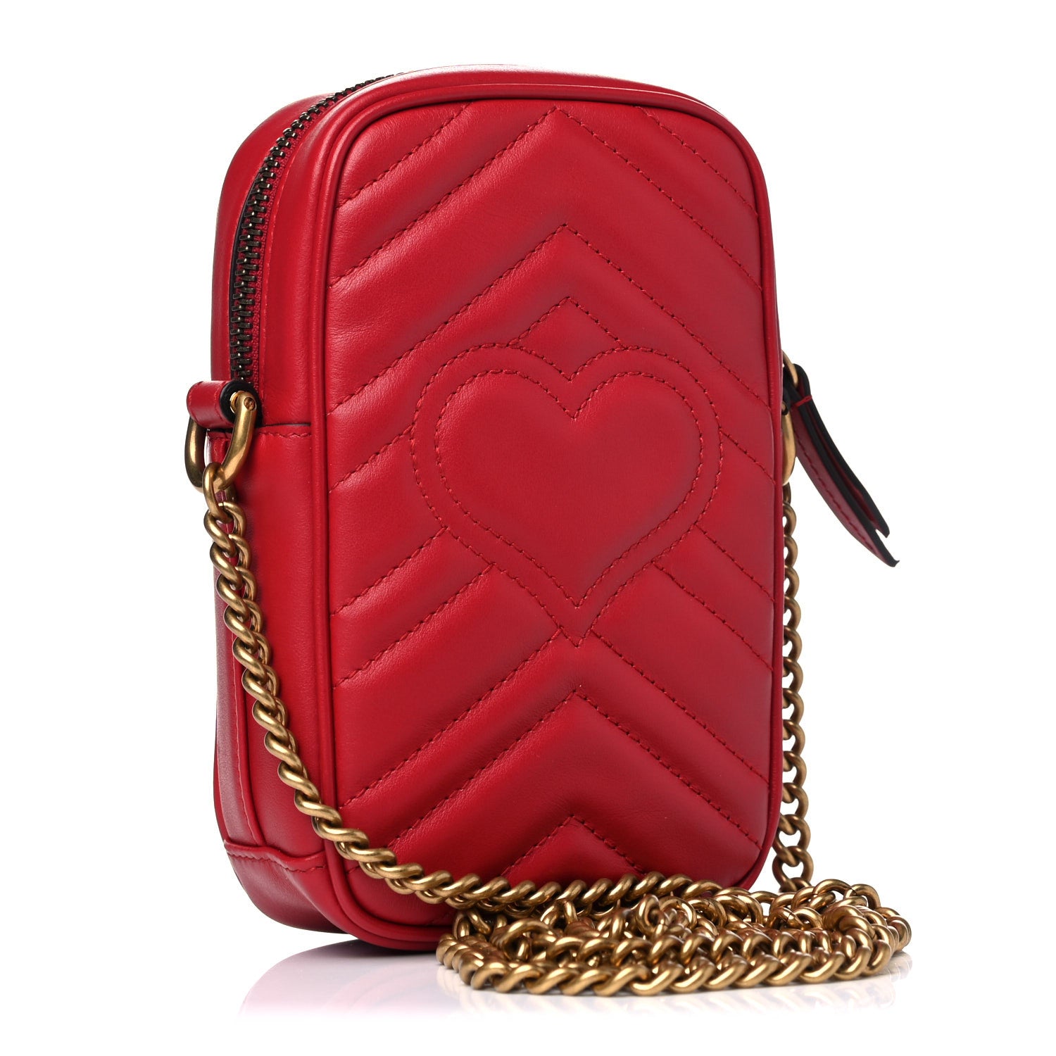 Gucci Calfskin Matelasse Mini GG Marmont Crossbody Bag Hibiscus Red 4 of 11
