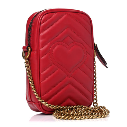 Gucci Calfskin Matelasse Mini GG Marmont Crossbody Bag Hibiscus Red 4 of 11