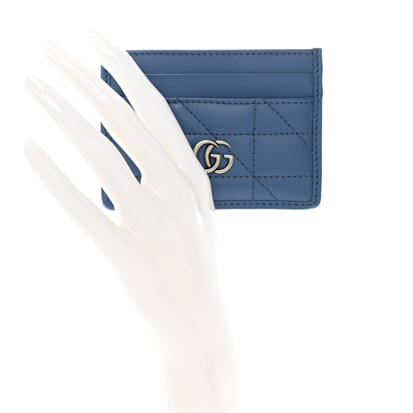Calfskin Matelasse Aria GG Marmont Card Holder Clear Blue