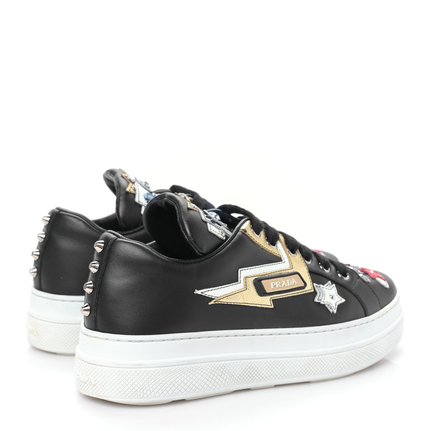 Calfskin Patchwork Robot Queen Sneakers 36 Black