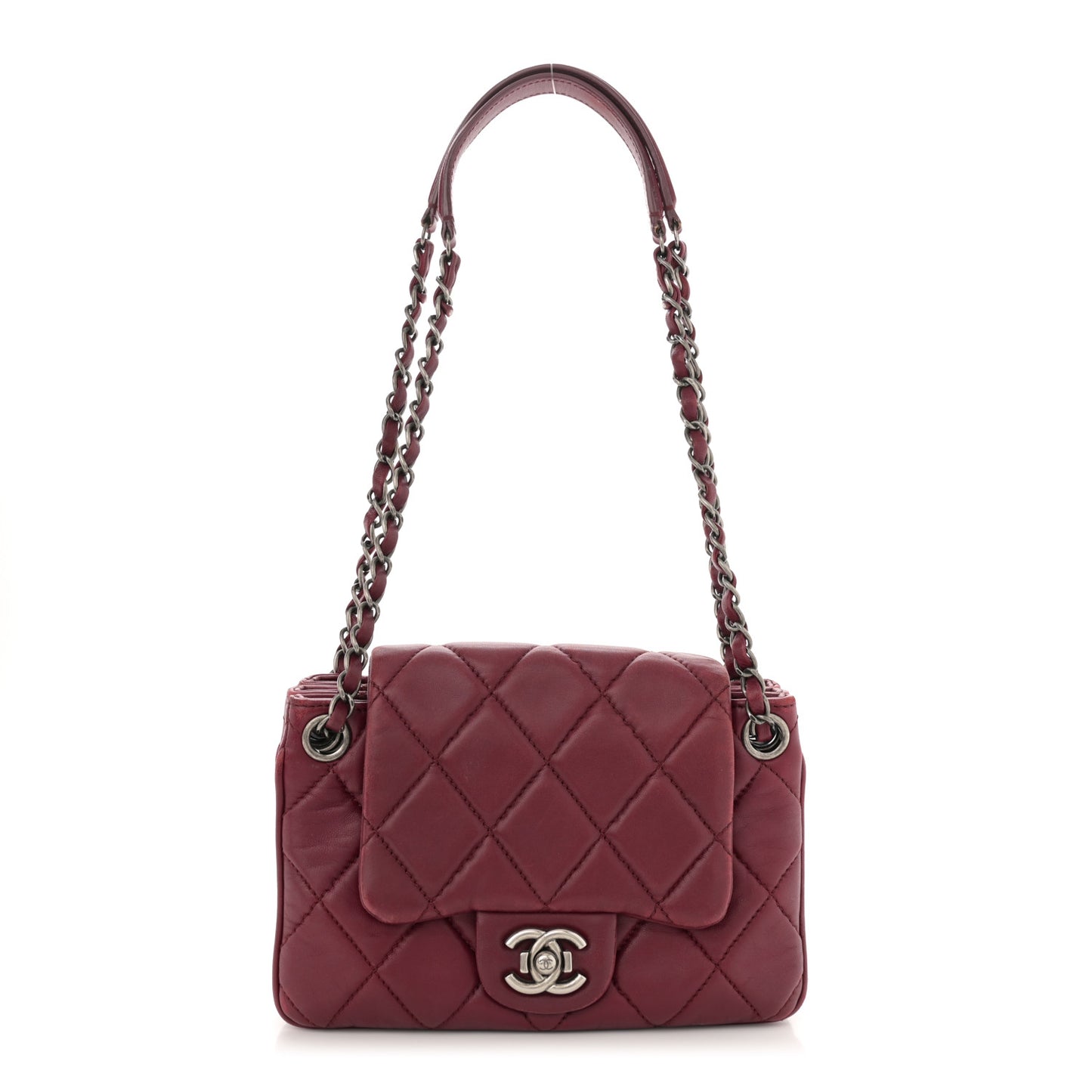 Lambskin Quilted Accordion Flap Burgundy