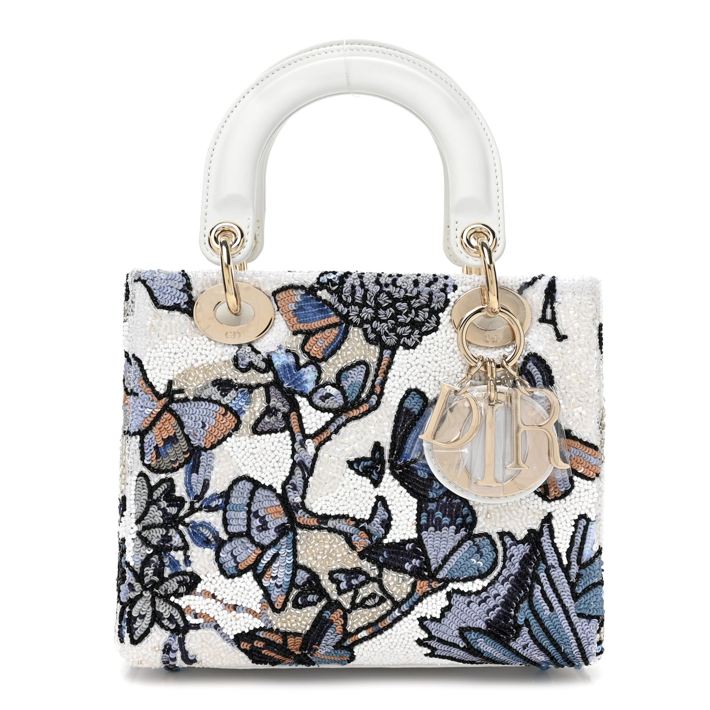 Calfskin Toile De Jouy Beaded Sequin Embroidered Small Mexico Lady Dior White Pastel Midnight Blue