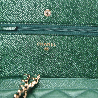 Chanel Metallic Caviar Quilted Wallet On Chain WOC Green 6 of 9