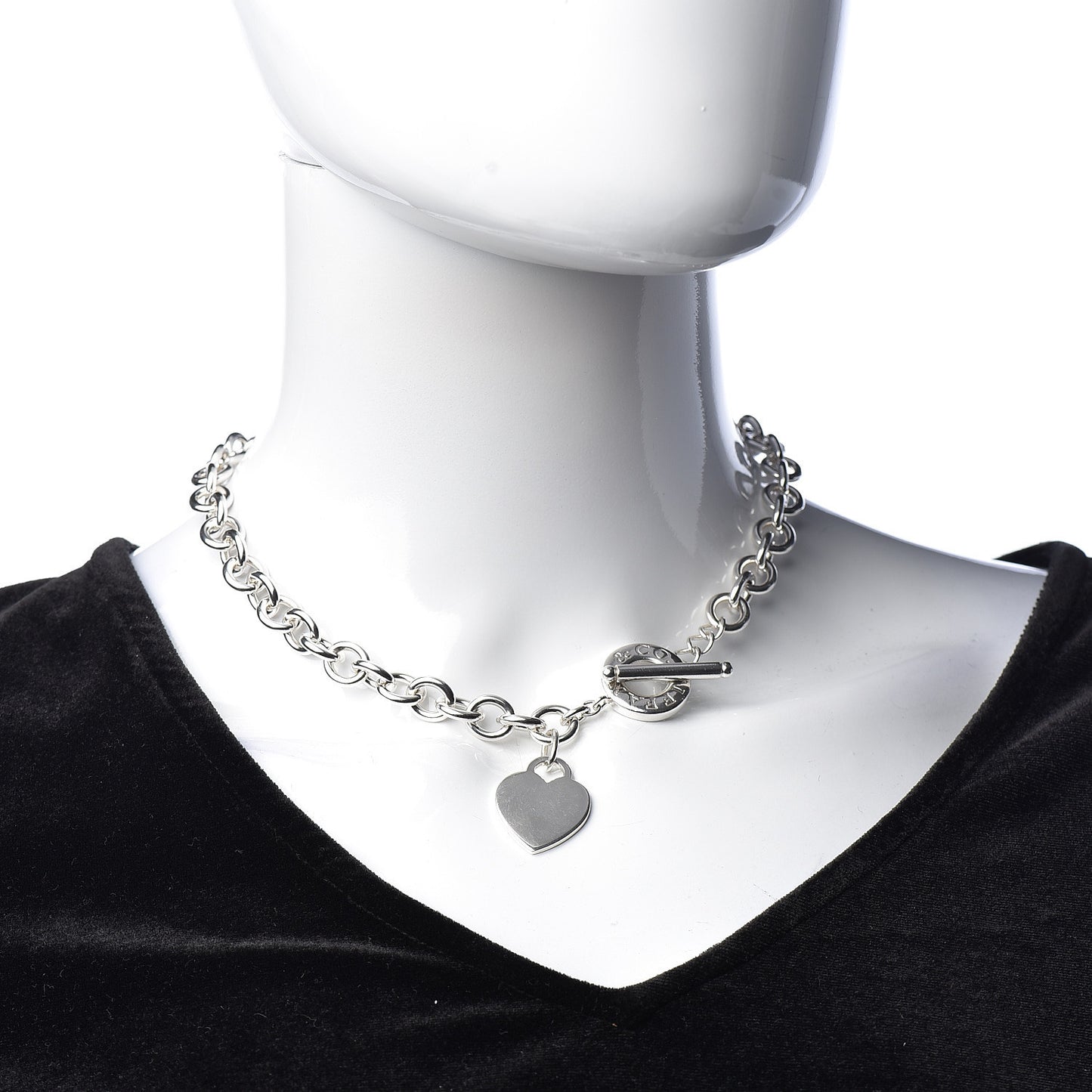 Sterling Silver Heart Tag Toggle Necklace