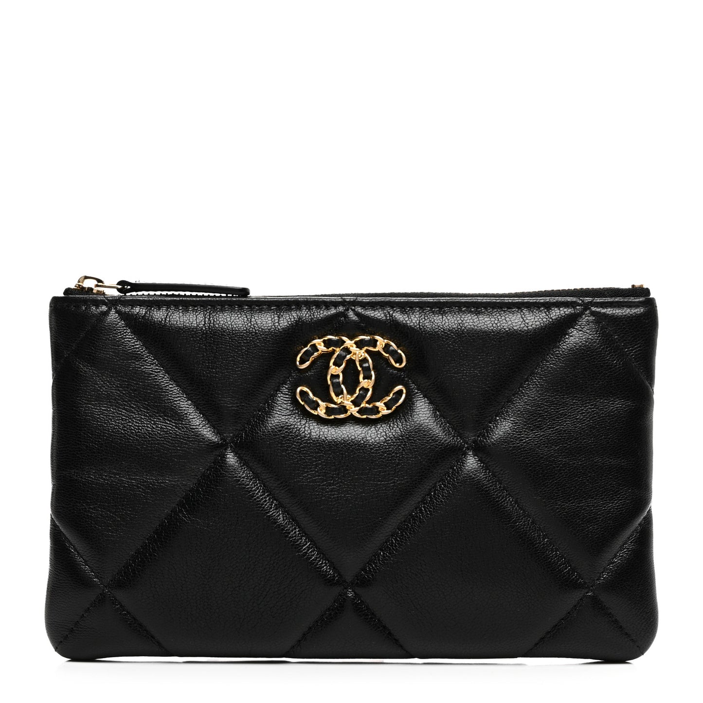 Goatskin Quilted Chanel 19 Cosmetic Case Black
