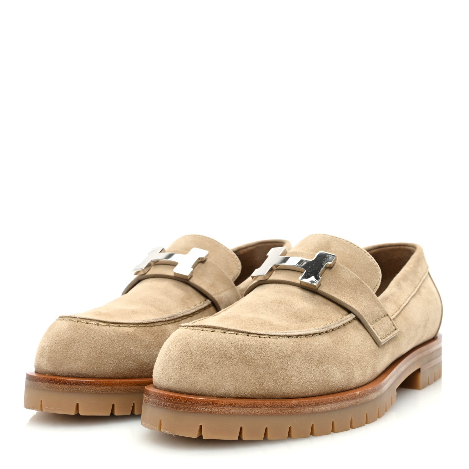 Hermes Suede Goatskin Womens Faubourg Loafers 35 Beige Argile 3 of 8
