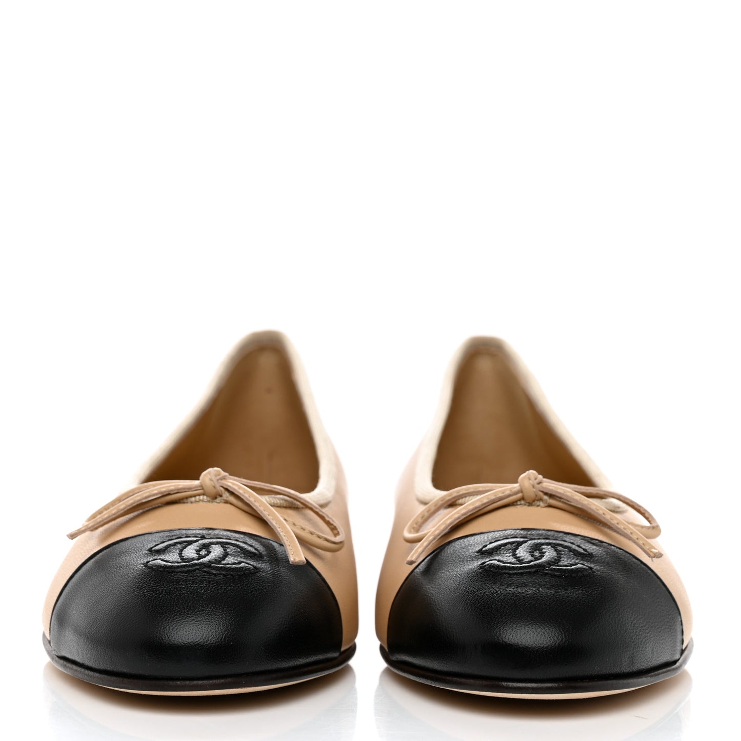 Lambskin Cap Toe Ballerina Flats 38.5 Beige Black