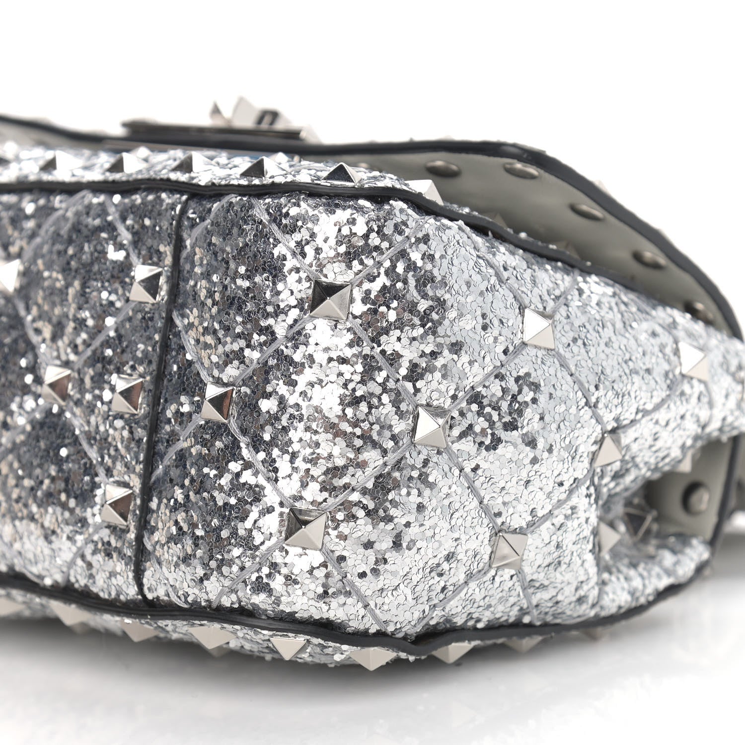 Valentino Garavani Glitter Micro Rockstud Spike Shoulder Bag Antique Silver 6 of 9