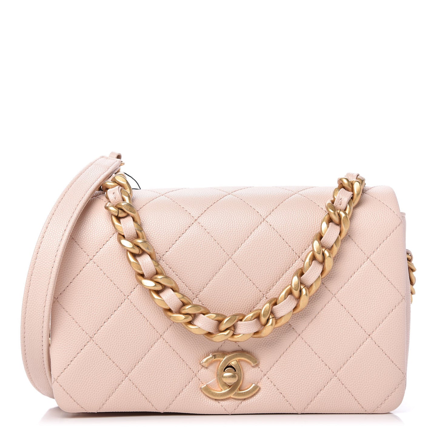 Caviar Quilted Small Fashion Therapy Flap Bag Beige