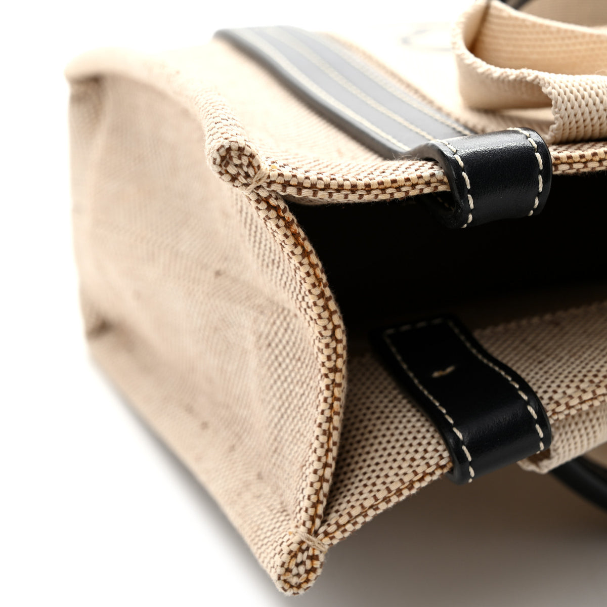 Chloe Linen Calfskin Small Woody Ribbon Tote White Black 13 of 14