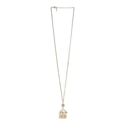 Chanel Metal Crystal Logo Bird Cage Necklace Gold 3 of 5
