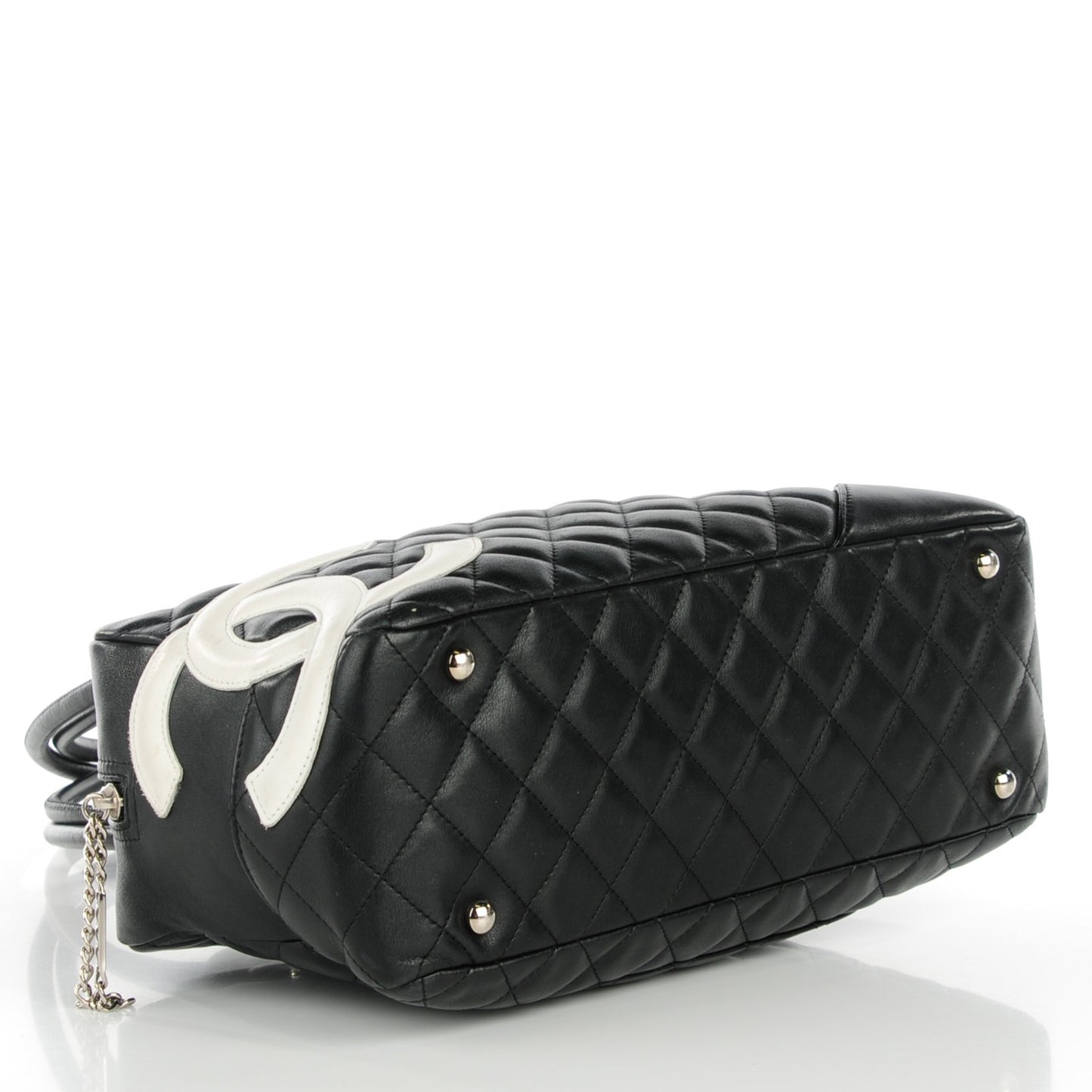 Calfskin Quilted Large Cambon Bowler Black White