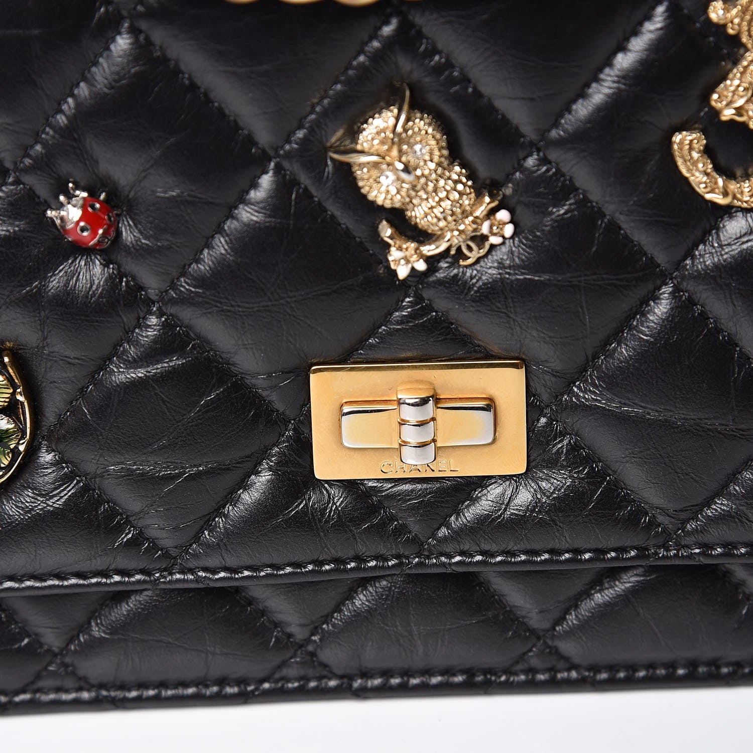 Chanel Aged Calfskin Quilted Lucky Charms 2.55 Reissue Wallet On Chain WOC Black 13 of 13