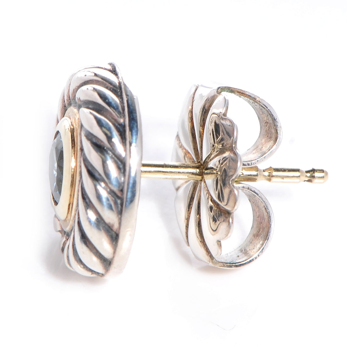 Sterling Silver 14K Yellow Gold Blue Topaz Cookie Cable Earrings