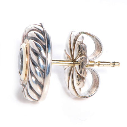 David Yurman Sterling Silver 14K Yellow Gold Blue Topaz Cookie Cable Earrings 3 of 5