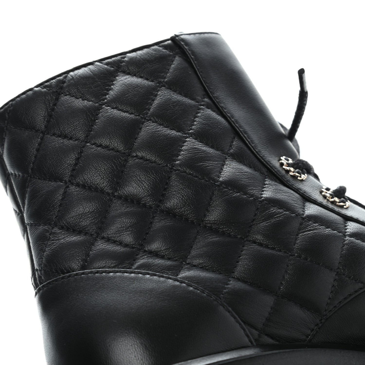 Chanel Shiny Lambskin Quilted Lace Up Combat Boots 38 Black 11 of 11