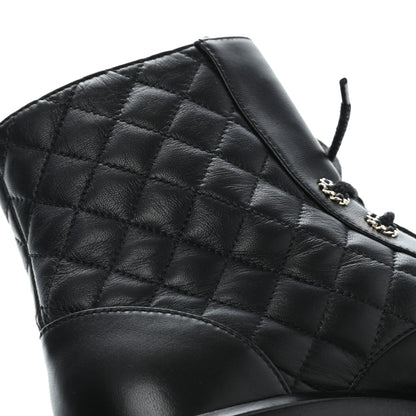 Chanel Shiny Lambskin Quilted Lace Up Combat Boots 38 Black 11 of 11