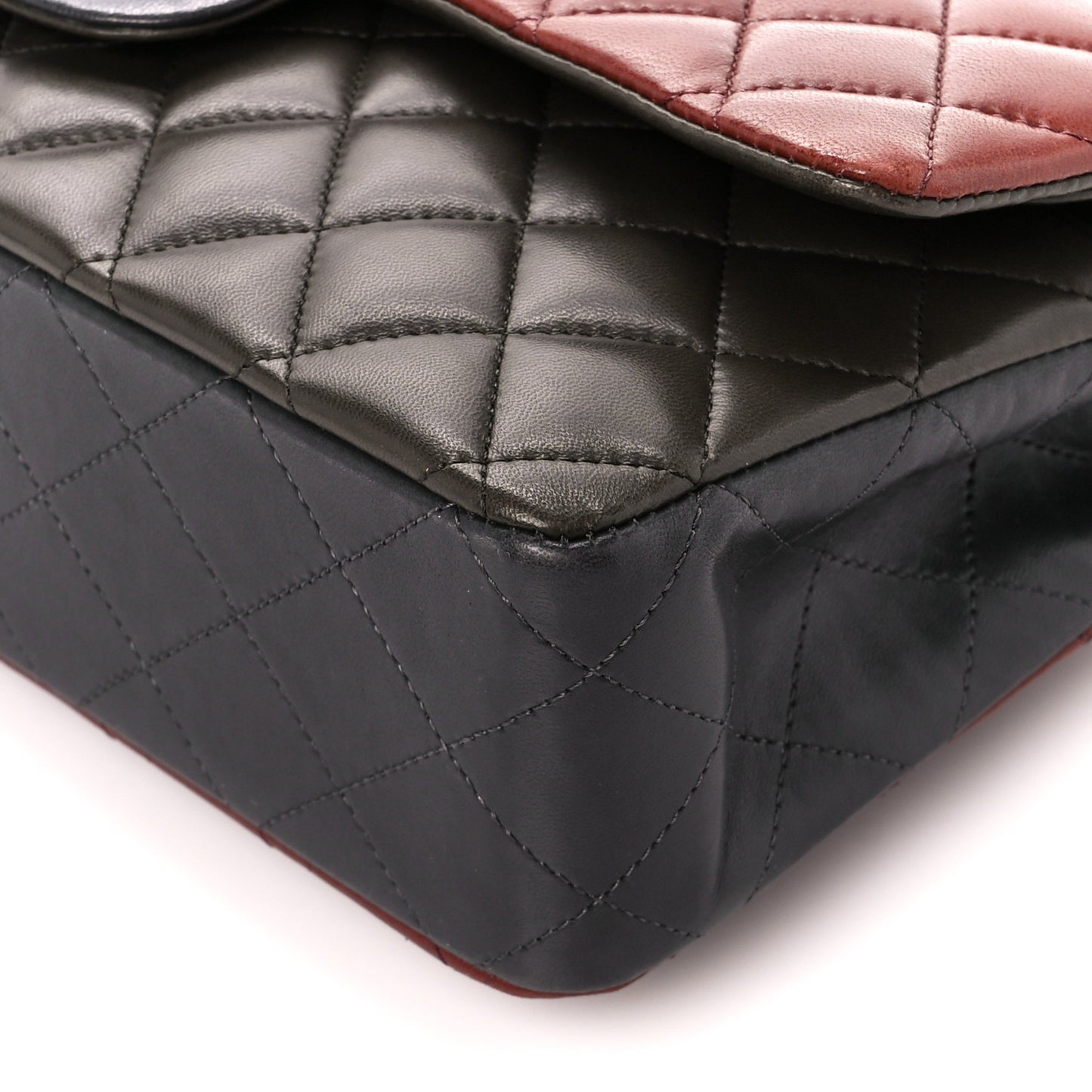 Lambskin Quilted Tri-Color Medium Double Flap Burgundy