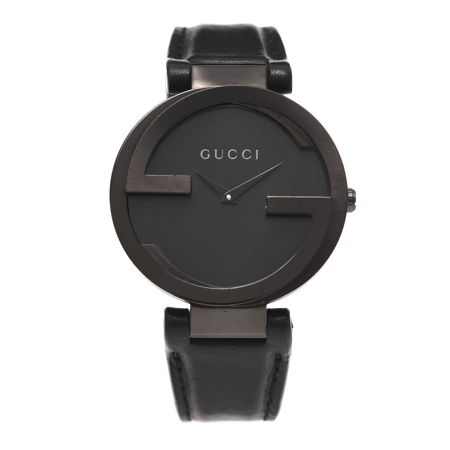 PVD Stainless Steel Calfskin 37mm Interlocking G Quartz Watch Black
