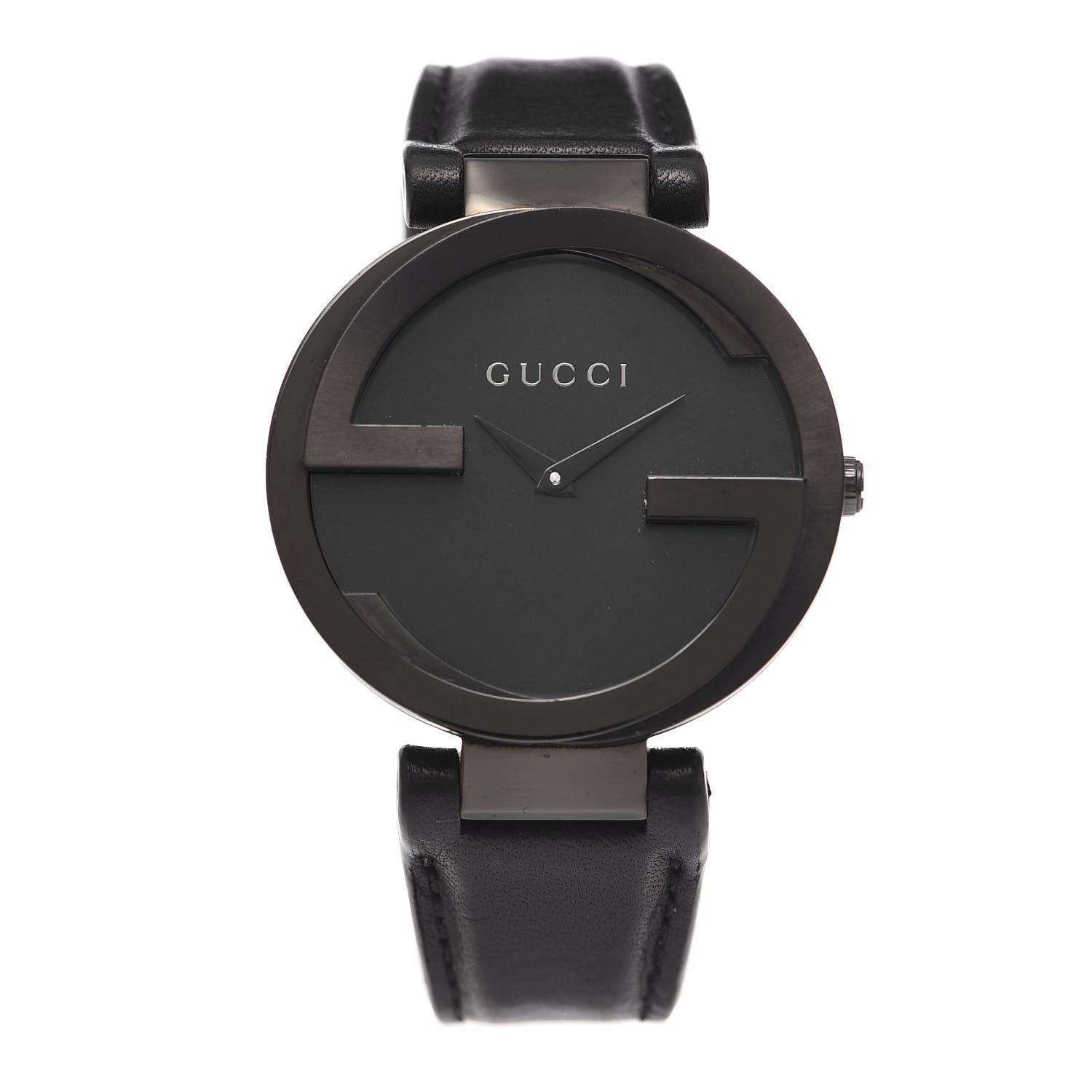 Gucci PVD Stainless Steel Calfskin 37mm Interlocking G Quartz Watch Black 1 of 4