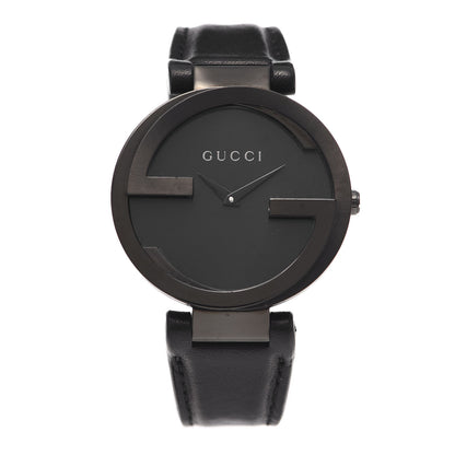 Gucci PVD Stainless Steel Calfskin 37mm Interlocking G Quartz Watch Black 1 of 4