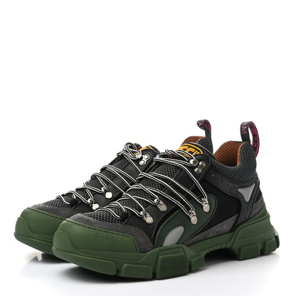 Gucci X SEGA Mesh Suede Calfskin Mens Flashtrek Sneakers 8 Loess Black Olive Green 2 of 8