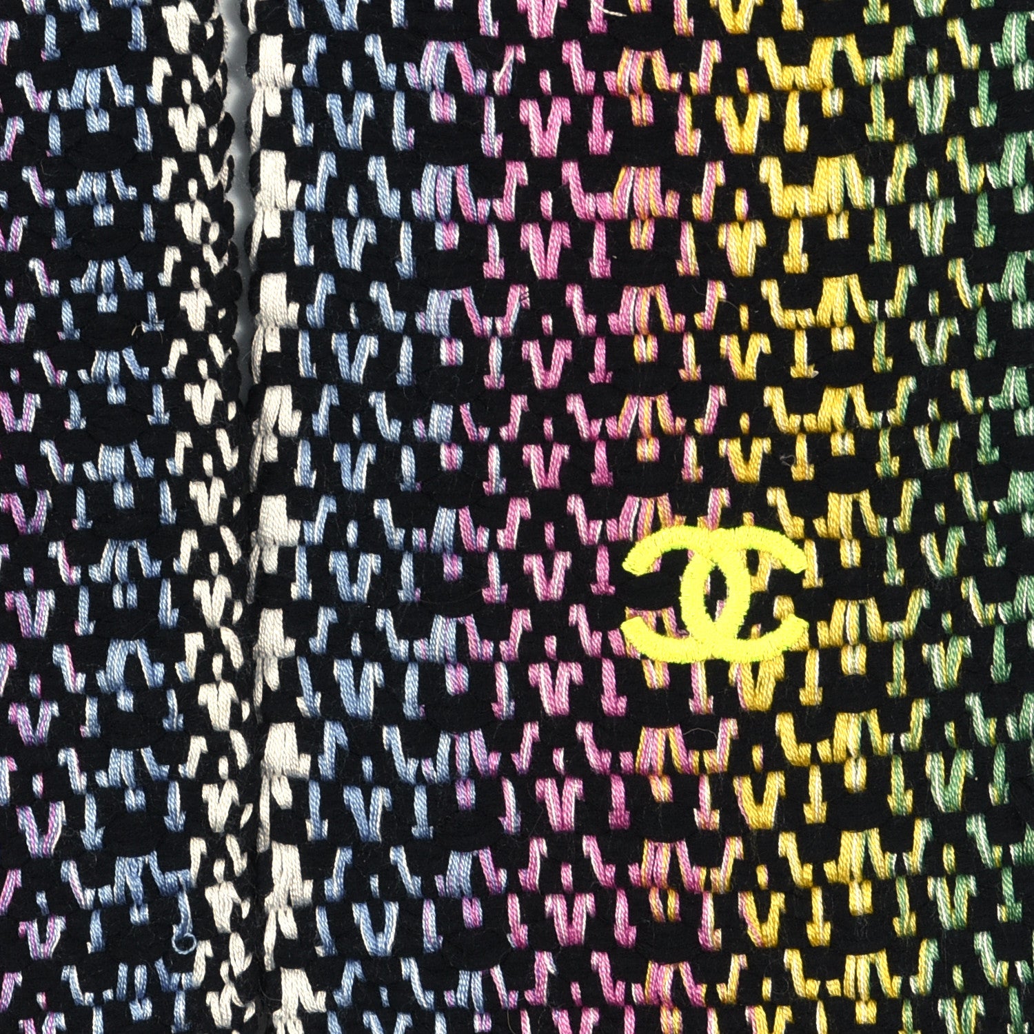 Chanel Cotton Silk CC Woven Scarf Black Multicolor 2 of 4