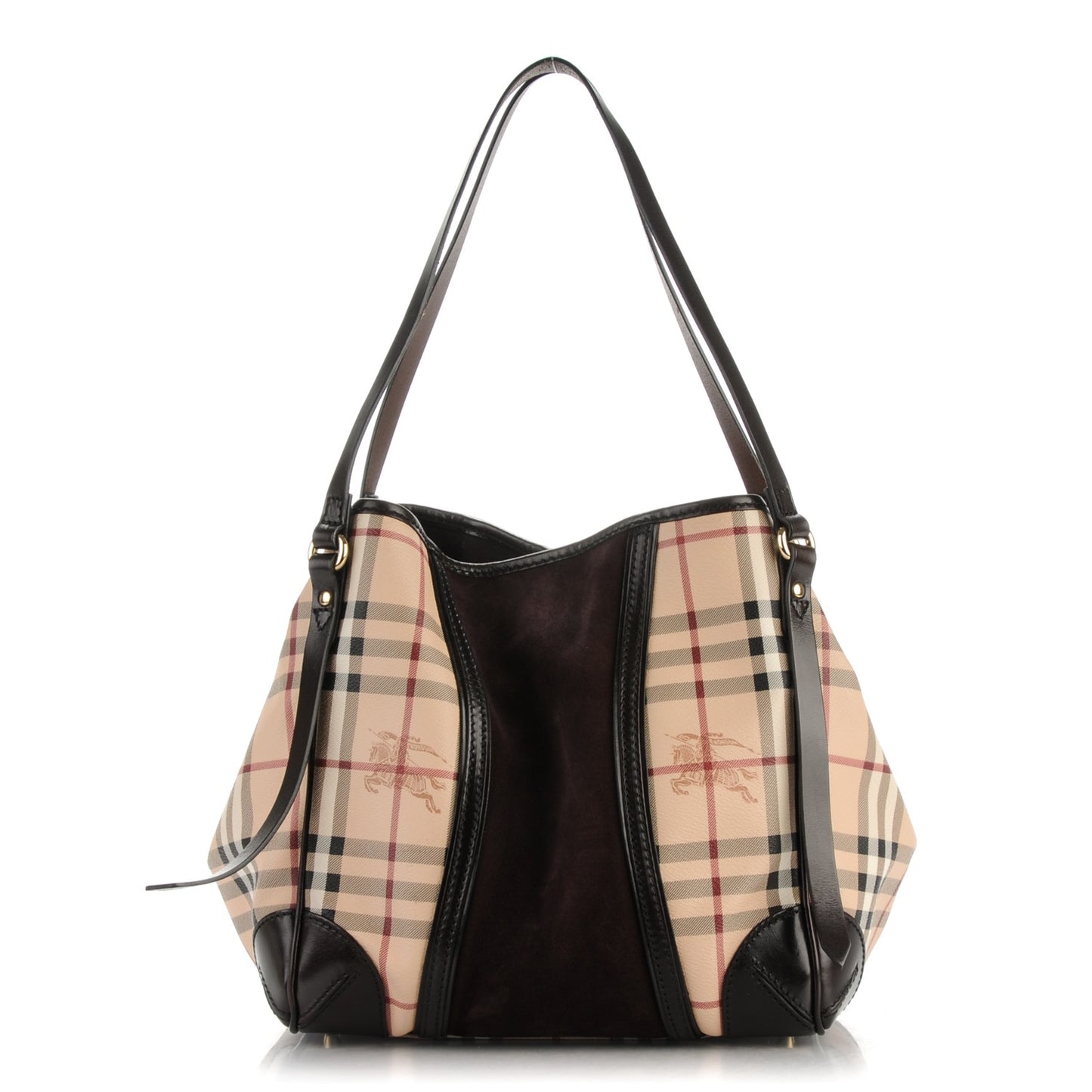 Suede Haymarket Check Colorblock Small Canterbury Tote Dark Brown