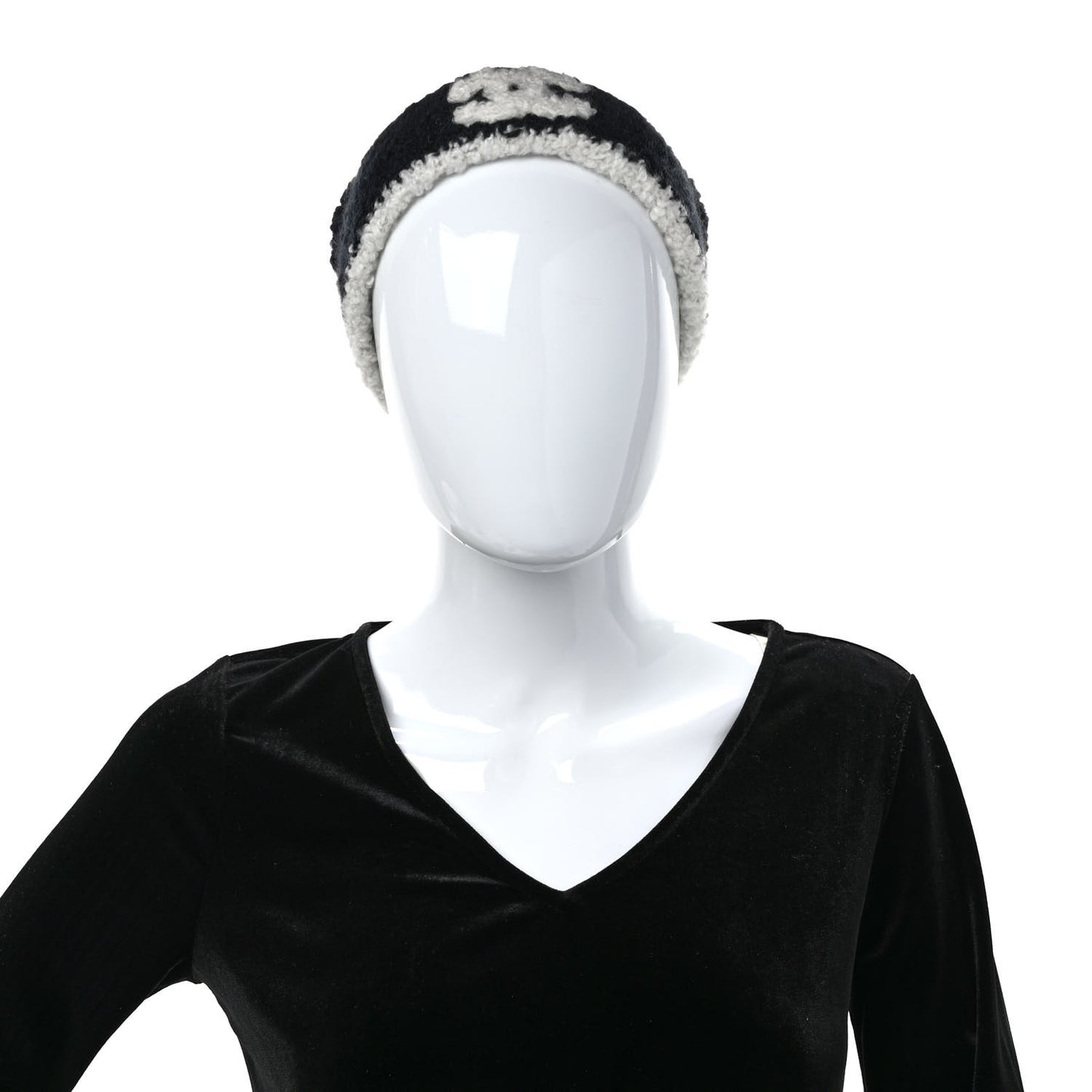 Cashmere Silk CC Beanie Hat Black White