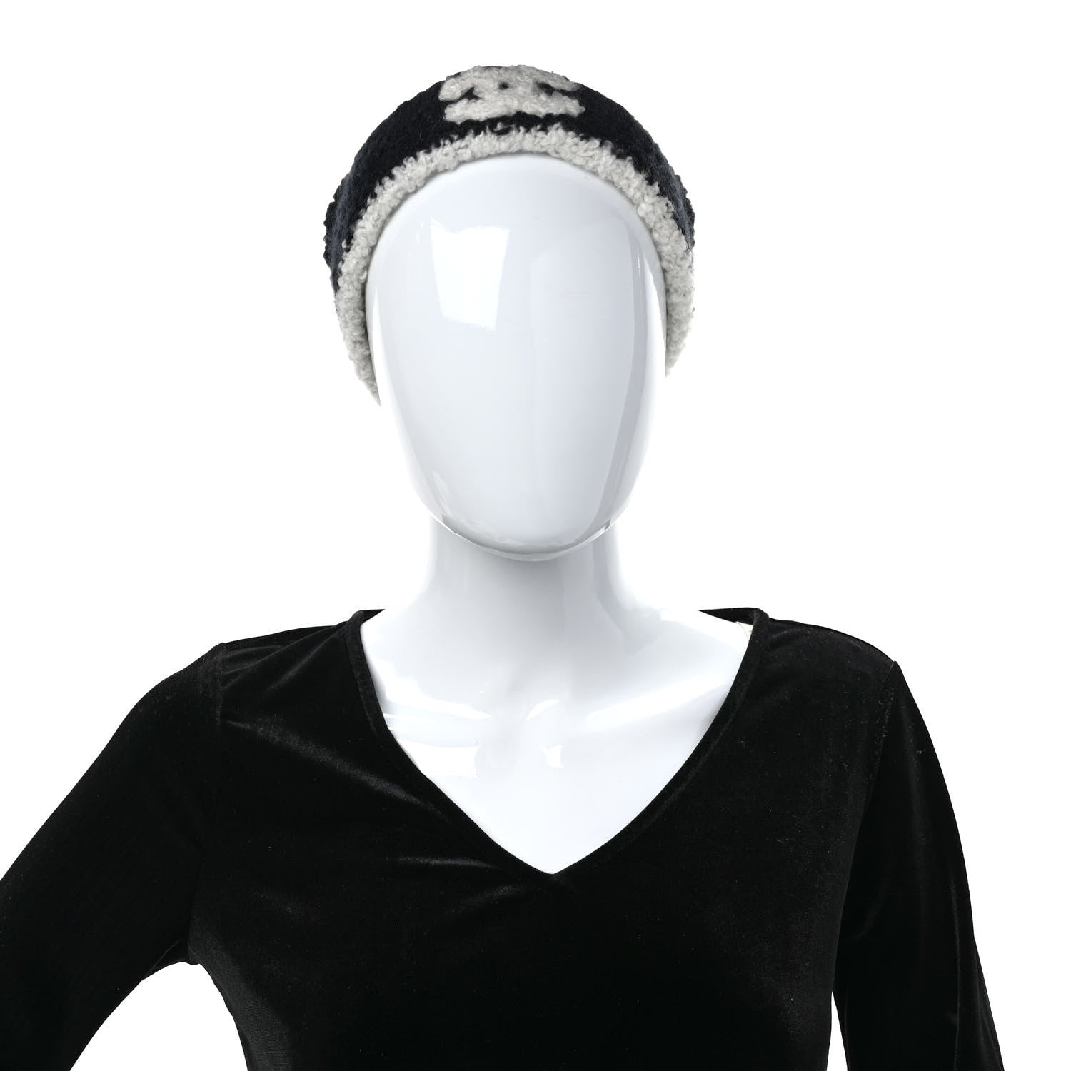 Chanel Cashmere Silk CC Beanie Hat Black White 2 of 6